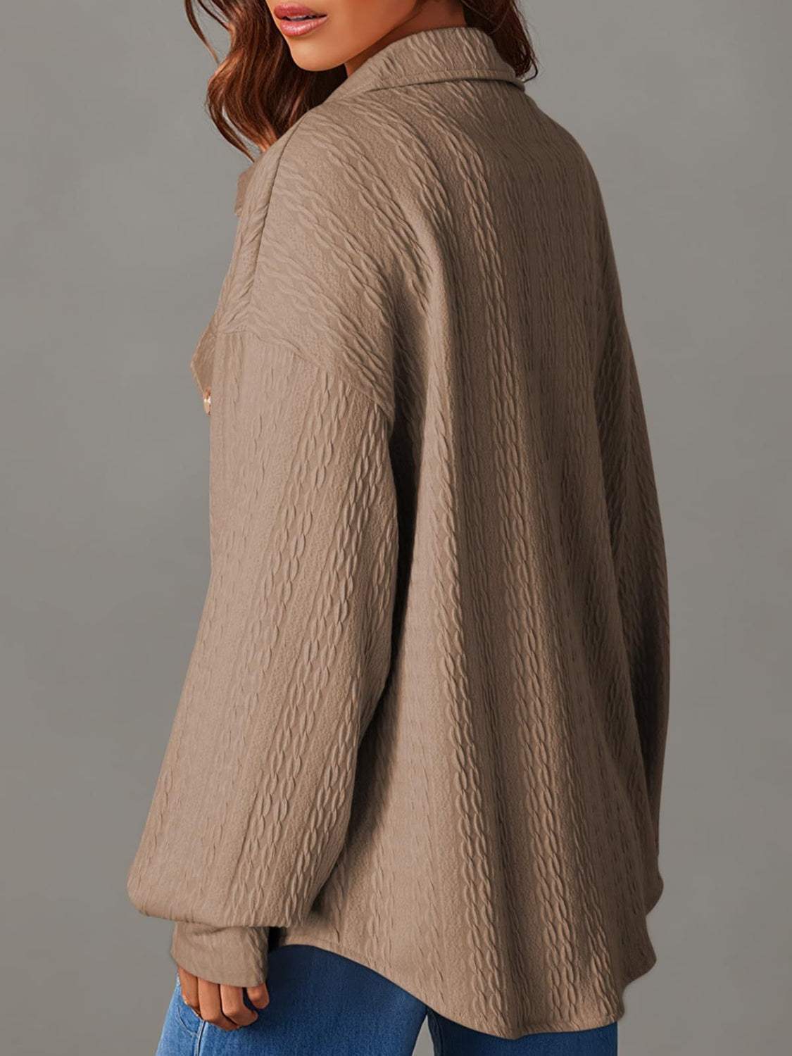 Textured Button Up Long Sleeve Shacket - Trendsi - Flyclothing LLC