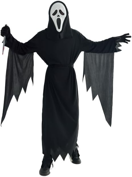 Scary Horror GhostFace Mask with Bloody Toy Knife Halloween Scream Cosplay Costume - SHOMICOBOUTIQUE - Flyclothing LLC