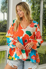 BiBi Floral Woven Tiered V Neck Top - Trendsi - Flyclothing LLC