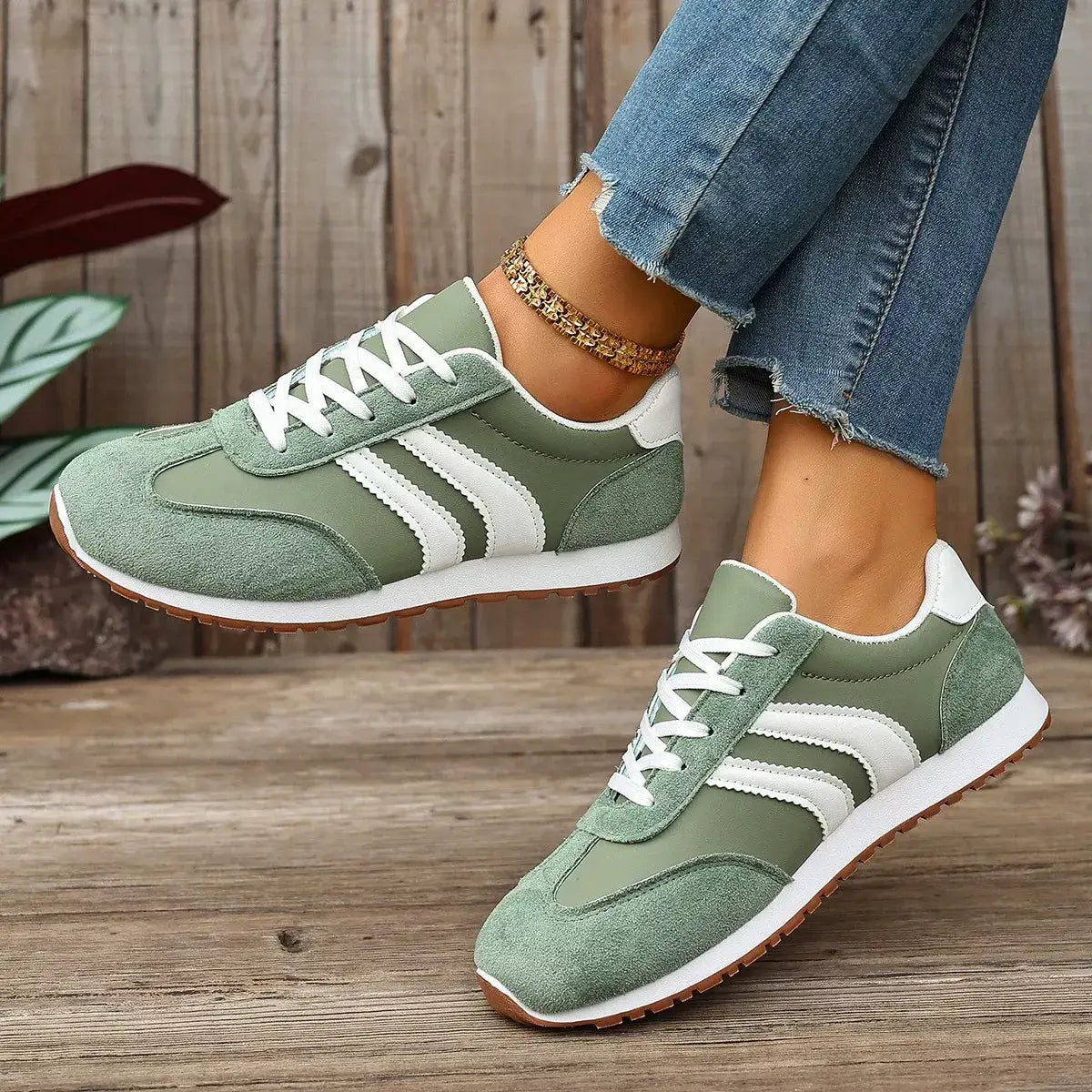 Striped Lace-Up Casual Sneakers - Trendsi - Flyclothing LLC