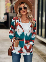 Geometric Zip Up Long Sleeve Hooded Jacket - Trendsi - Flyclothing LLC