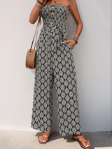 Perfee Printed Smocked Sleeveless Jumpsuit - Trendsi - Flyclothing LLC