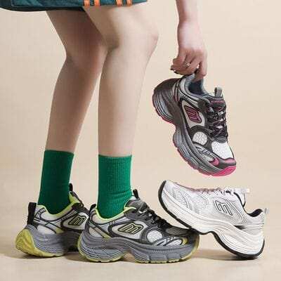 Letter Lace-Up Round Toe Athletic Shoes - Trendsi - Flyclothing LLC