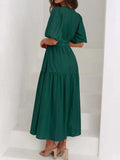 V-Neck Puff Sleeve Midi Dress - Trendsi - Flyclothing LLC