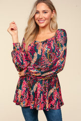 Haptics Full Size Peplum Floral Square Neck Blouse - Trendsi