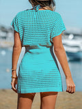 Openwork V-Neck Short Sleeve Cover Up - Trendsi