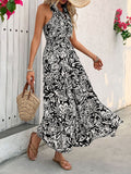Backless Smocked Printed Sleeveless Midi Dress - Trendsi