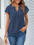 Swiss Dot Notched Cap Sleeve Blouse - Trendsi - Flyclothing LLC