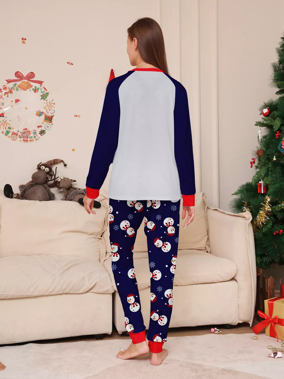 Full Size Family Matching Christmas Snowman Print Pajama Set Plus Size - Trendsi - Flyclothing LLC