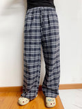 Plaid Drawstring Wide Leg Pants - Trendsi