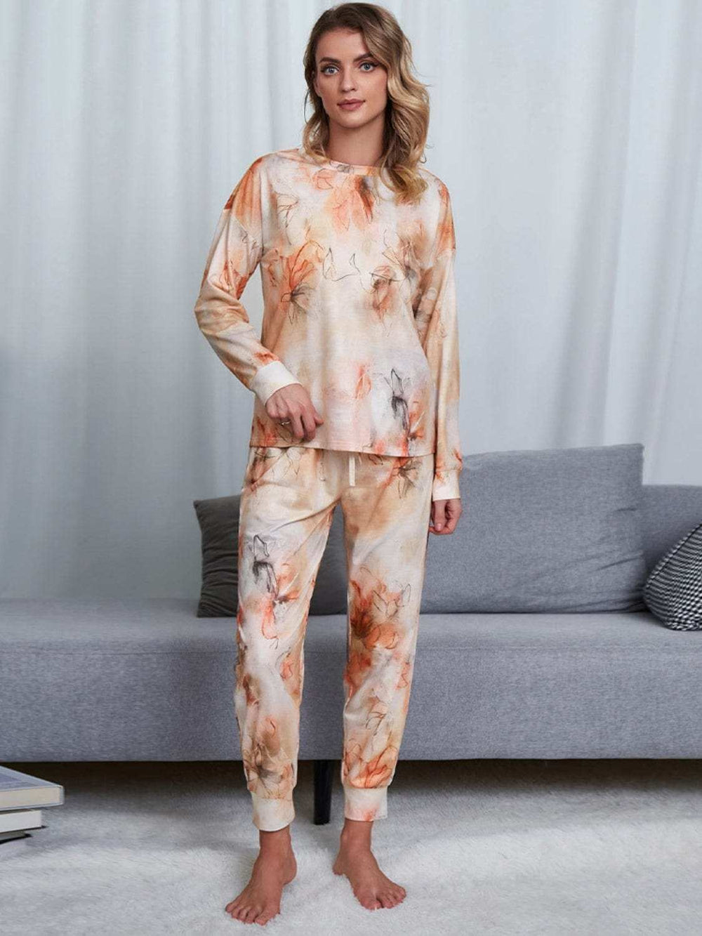 Tie-Dye Round Neck Top and Pants Lounge Set - Trendsi - Flyclothing LLC