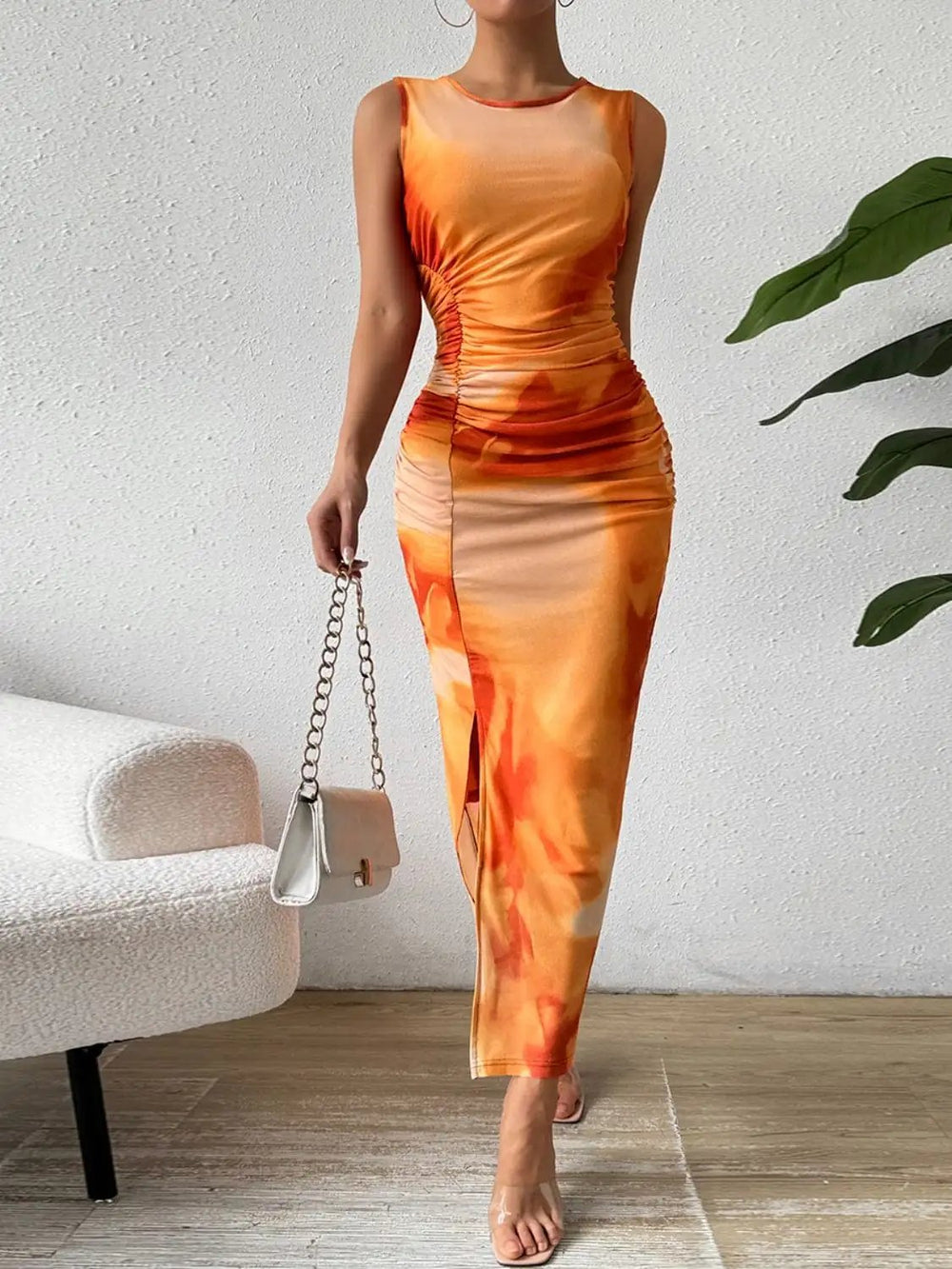 Slit Round Neck Midi Tank Dress - Trendsi