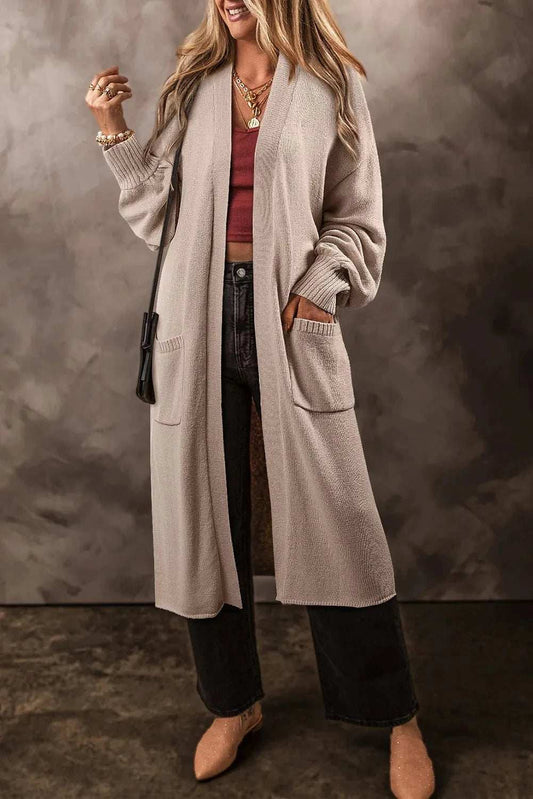 Pocketed Open Front Long Sleeve Cardigan - Trendsi - Flyclothing LLC