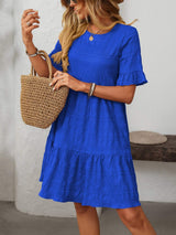 Mandy Ruffled Ruched Round Neck Half Sleeve Dress - Trendsi - Flyclothing LLC