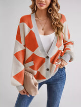 Diamond Pattern Button-Up Knit Cardigan - Trendsi - Flyclothing LLC