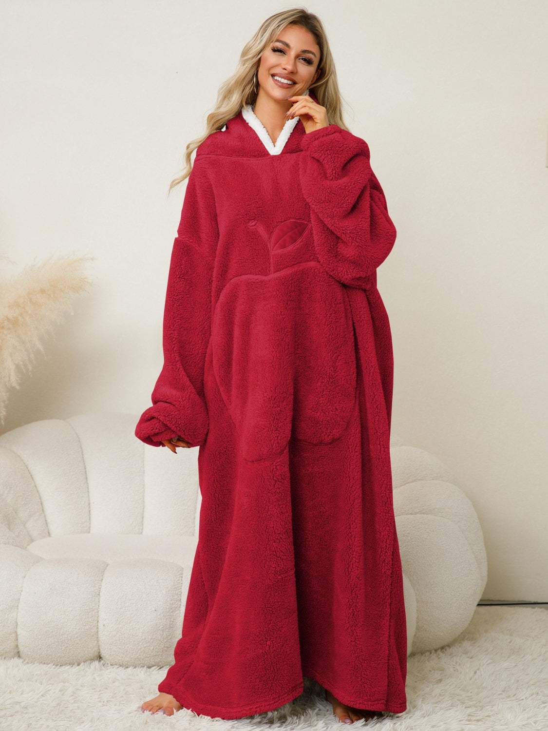 Pocketed Contrast Long Sleeve Hooded Lounge Dress - Trendsi - Flyclothing LLC