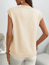 Mock Neck Cap Sleeve Knit Top - Trendsi - Flyclothing LLC