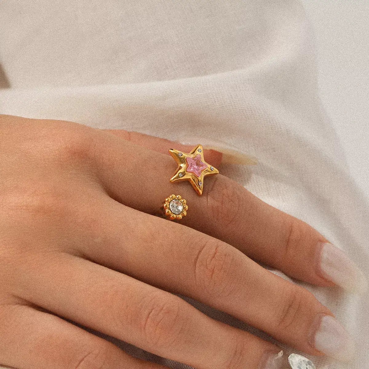 18K Gold-Plated Zircon Star Open Ring - Trendsi - Flyclothing LLC