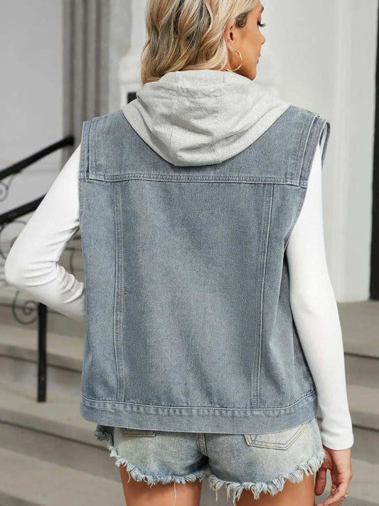 Pocketed Button Up Sleeveless Denim Jacket - Trendsi - Flyclothing LLC