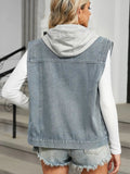 Pocketed Button Up Sleeveless Denim Jacket - Trendsi