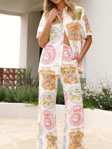 Printed Button Up Shirt and Pants Set - Trendsi - Flyclothing LLC