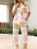 Printed Button Up Shirt and Pants Set - Trendsi