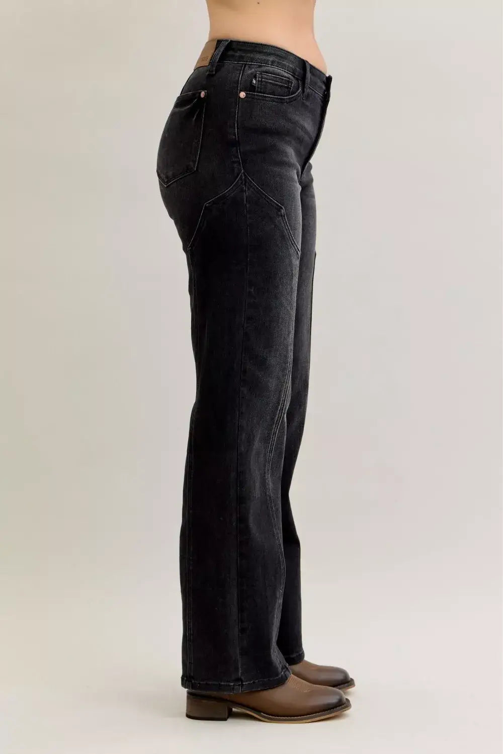 Judy Blue Mid Rise Straight Western Seam Detail Jeans - Trendsi - Flyclothing LLC