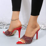 Sequin Point Toe Kitten Heel Sandals - Trendsi - Flyclothing LLC