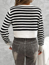 Devine Striped Round Neck Button Down Cardigan - Trendsi - Flyclothing LLC