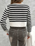 Devine Striped Round Neck Button Down Cardigan - Trendsi - Flyclothing LLC