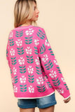 Haptics Full Size Floral Jacquard V-Neck Button Up Cardigan - Trendsi