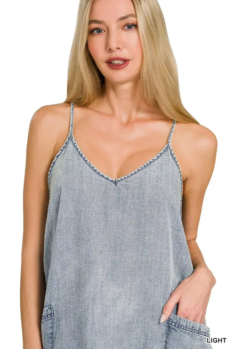 Zenana Enzyme Stone Washed Lyocell Mini Dress - Trendsi - Flyclothing LLC