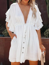 Drawstring Ruffled Half Sleeve Mini Dress - Trendsi - Flyclothing LLC