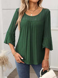 Round Neck Three-Quarter Sleeve Top - Trendsi - Flyclothing LLC