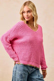 BiBi V-Neck Sweater with Colorful Trim - Trendsi - Flyclothing LLC