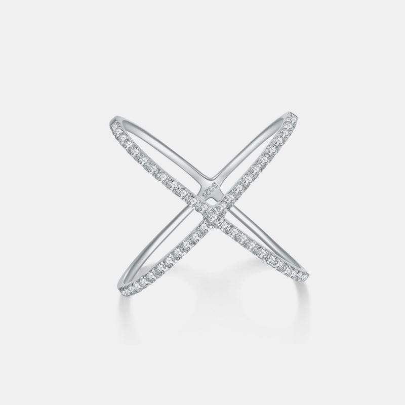 925 Sterling Silver Moissanite Crisscross Ring - Trendsi - Flyclothing LLC