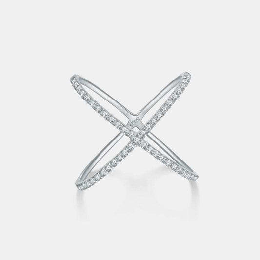 925 Sterling Silver Moissanite Crisscross Ring - Trendsi - Flyclothing LLC