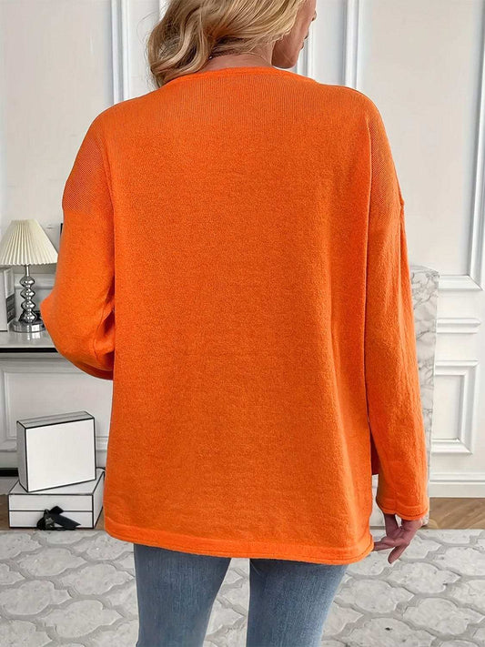 V-Neck Long Sleeve Knit Top - Trendsi - Flyclothing LLC