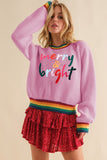 MERRY & BRIGHT Ribbed Round Neck Sweater - Trendsi
