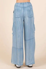 Mittoshop Washed Elastic Waist Cargo Wide Leg Pants - Trendsi - Flyclothing LLC