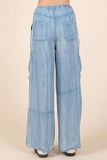 Mittoshop Washed Elastic Waist Cargo Wide Leg Pants - Trendsi