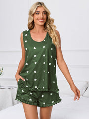 Heart Scoop Neck Tank and Shorts Lounge Set - Trendsi