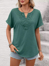 Lace Trim Short Sleeve T-Shirt - Trendsi - Flyclothing LLC
