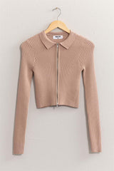 HYFVE Ribbed Double Zip Cropped Cardigan - Trendsi - Flyclothing LLC