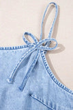Bow Detail Spaghetti Straps Ruffle Hem Denim Dress - Trendsi - Flyclothing LLC