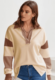 Color Block Johnny Collar Long Sleeve Sweatshirt - Trendsi - Flyclothing LLC