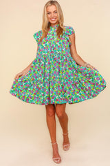 Haptics Frilled Mock Neck Ditsy Floral Dress - Trendsi