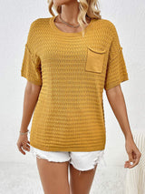 Round Neck Half Sleeve Knit Top - Trendsi - Flyclothing LLC