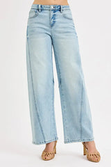 RISEN Full Size Mid Rise Fit Barrel Jeans Plus Size - Trendsi - Flyclothing LLC