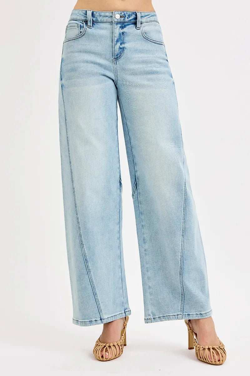 RISEN Full Size Mid Rise Fit Barrel Jeans Plus Size - Trendsi - Flyclothing LLC